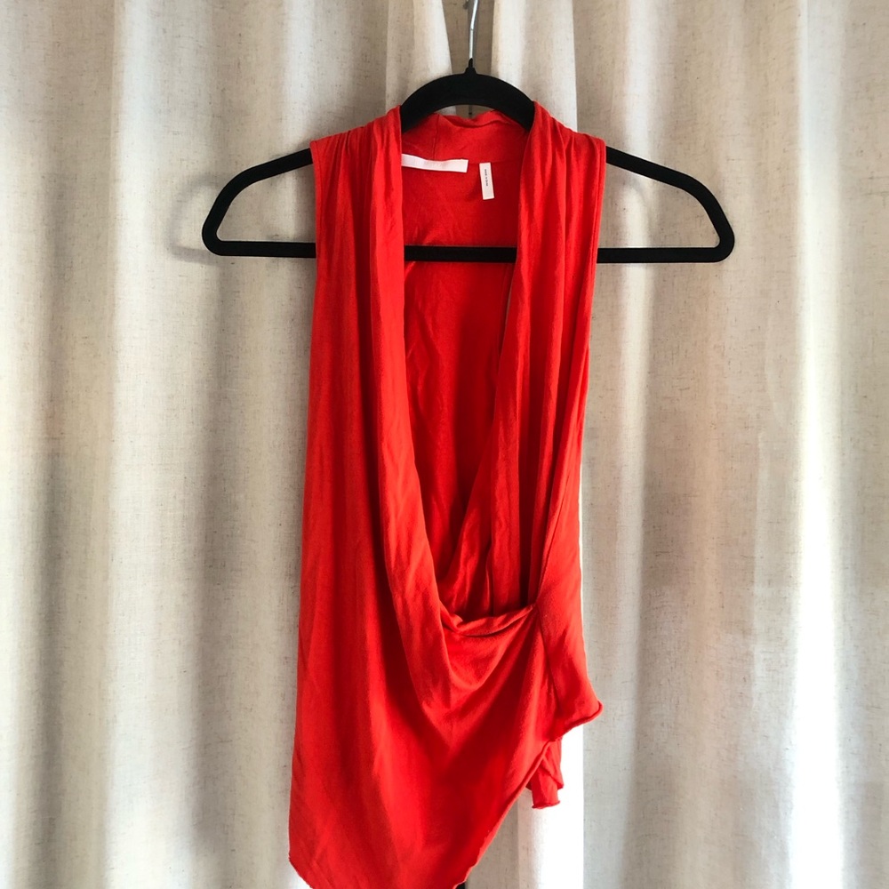 Helmut Lang Red Sleeveless Cowl Neck Top